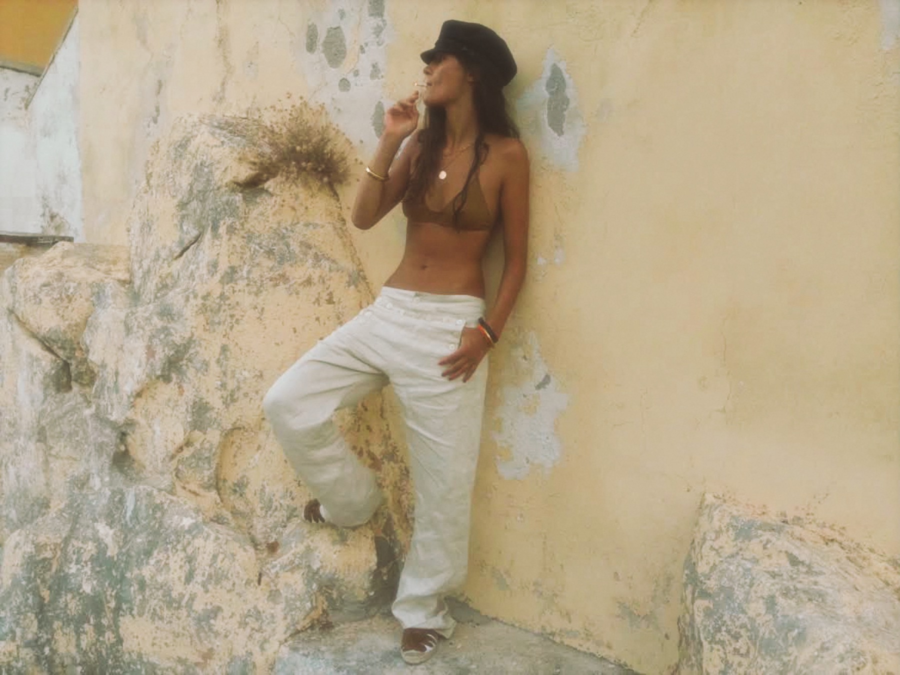 White 13 Buttons sailor trousers worn in the current campaign image